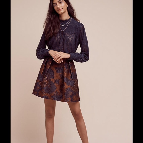 Eva Franco Dresses & Skirts - Eva Franco Mini A-Line Metallic Floral Skirt